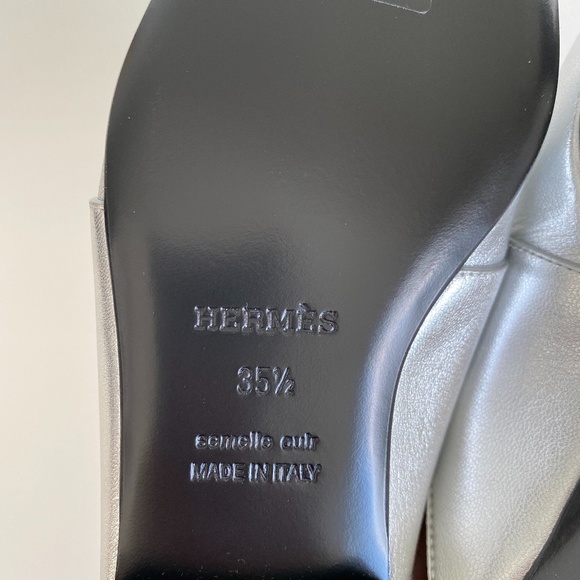 HERMES H CATENA SILVER LEATHER MULES FLIP FLOPS SHOES FLAT SLIDES 35.5 - Picture 15 of 16
